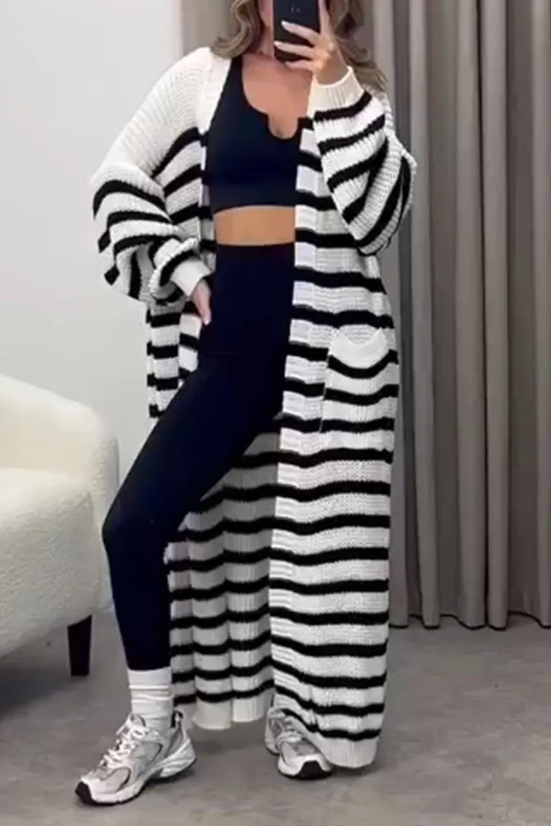 Striped Long Sleeve Knit Cardigan